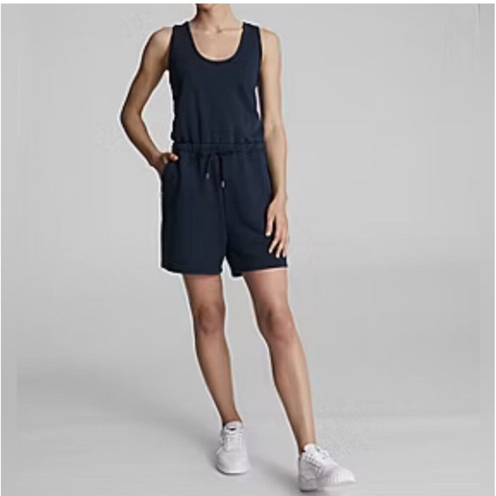 PUMA Women's In Drawstring Romper Navy Blue Size Large Athletic Casual Sporty